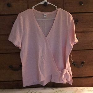 Pink cross over tie tee